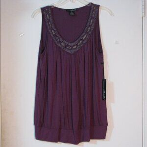 Willi Smith Tank XL NWT New Purple Eggplant Beading Embroidery
